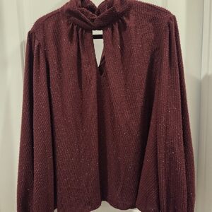 Nine West Burgundy Blouse with Keyhole Neckline